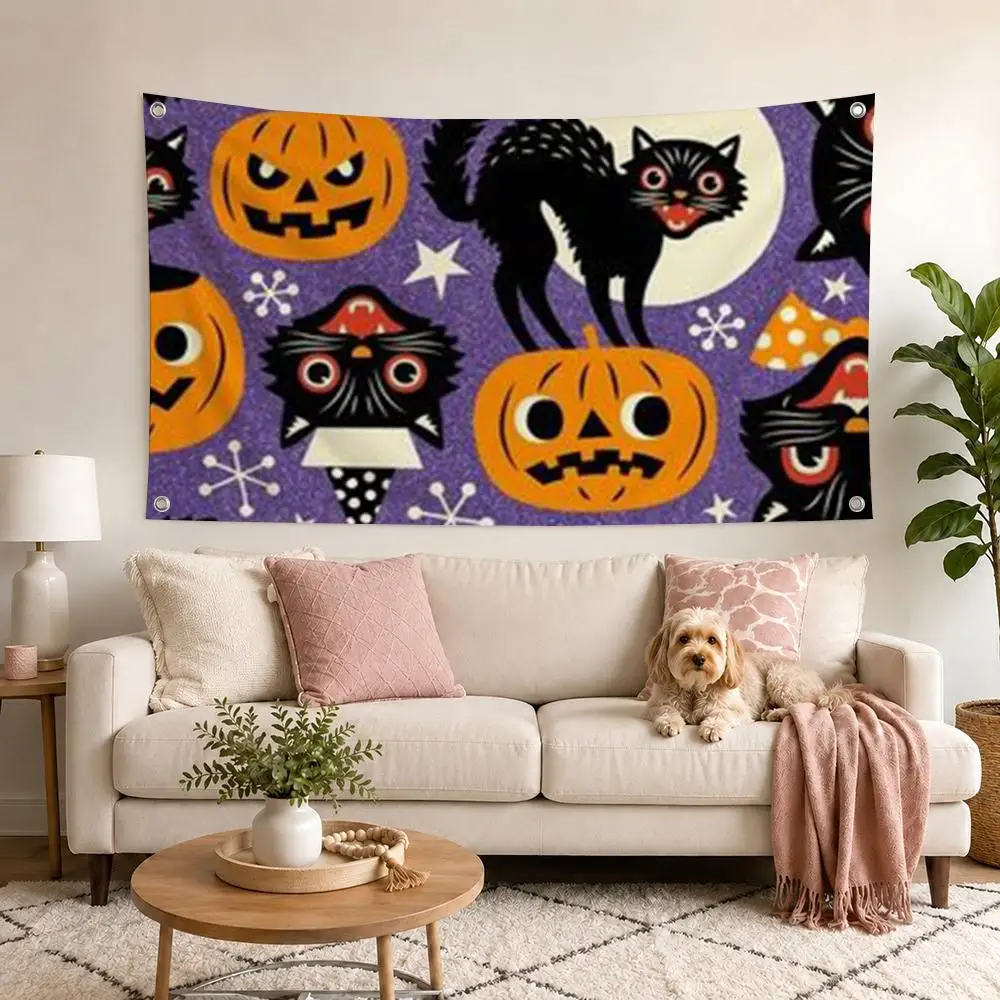 Halloween Moonlit Pumpkin Cats Flags Flag Outdoor Decor Flaga Decorative Home Objects Barber Shop Decoration Garage