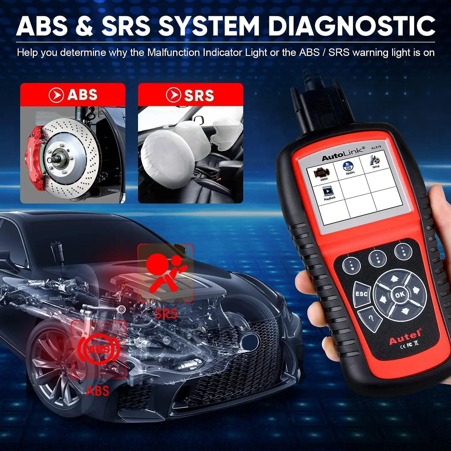 Autel Autolink AL619 Full OBD2 Scanner Code Reader ABS SRS Car Diagnostic tool  OBD2 Turn Off Engine Light Free Update pk ELM327