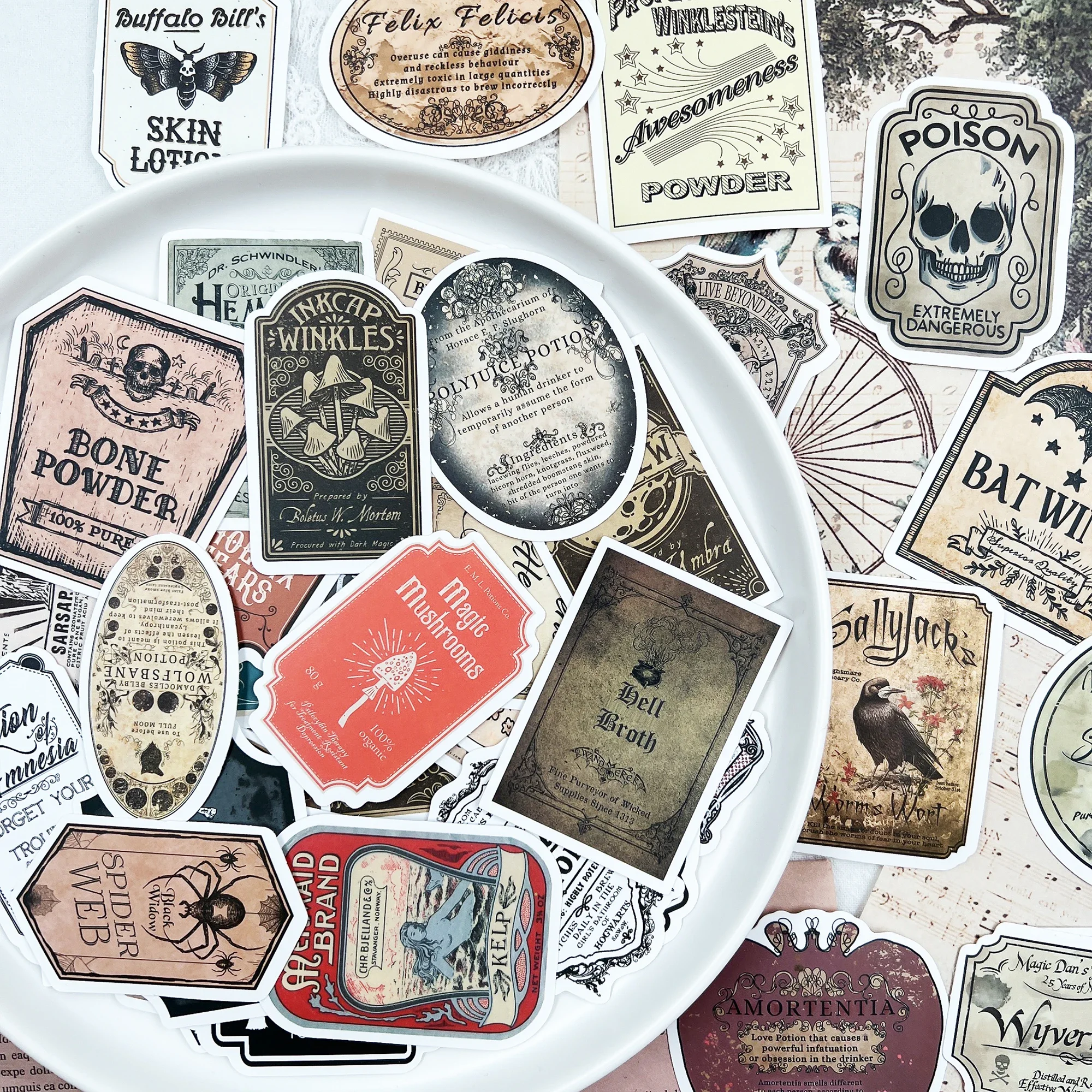 50Pcs Halloween Stickers Potion Bottle Label  Travel Junk Journal Craft Paper DIY Scrapbooking Diary Album Phone Sticker