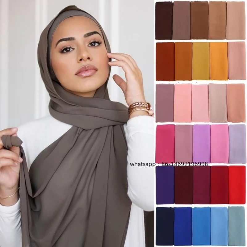 Muslim Chiffon Hijab Scarf Women Long Solid Color Head Wrap for Women Hijabs Scarves Ladies Muslim Veil Jersey Hijabs
