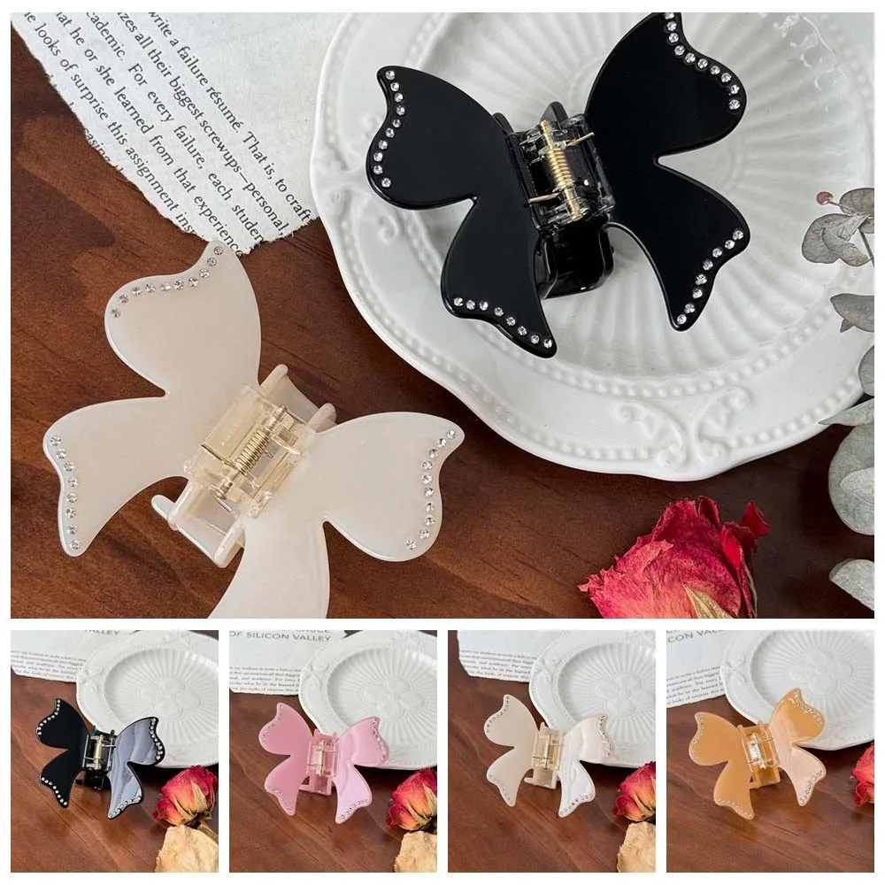 Acetic Acid Acetate Butterfly Hair Claw Hair Accessories Rhinestone Inlay Korean Style Hair Clip Headdress Grab Clip