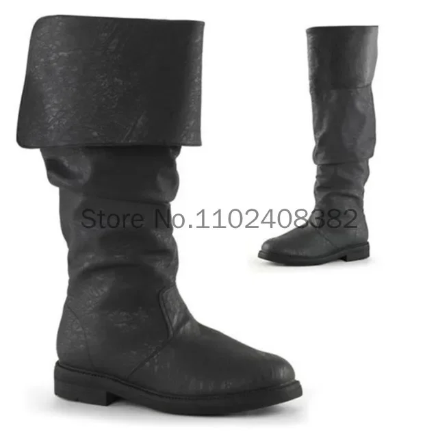 Medieval Retro Men Knight Cosplay PU Leather Short Ankle Boots Carnival Party Women Gothic High Tube Lace Up Shoes