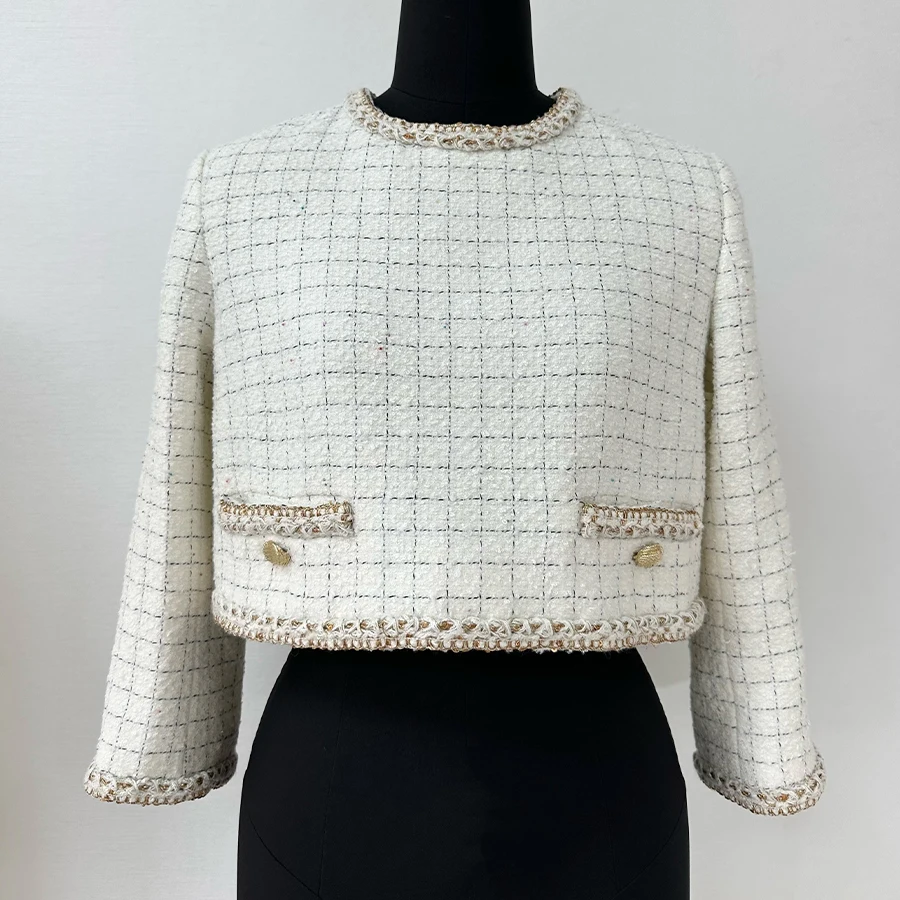 

NIGO Women's Spring/Fall High-Street Wool & Linen Tweed Solid-Color Crew Neck Long-Sleeve Knit Jacket Ngvp #nigo2357