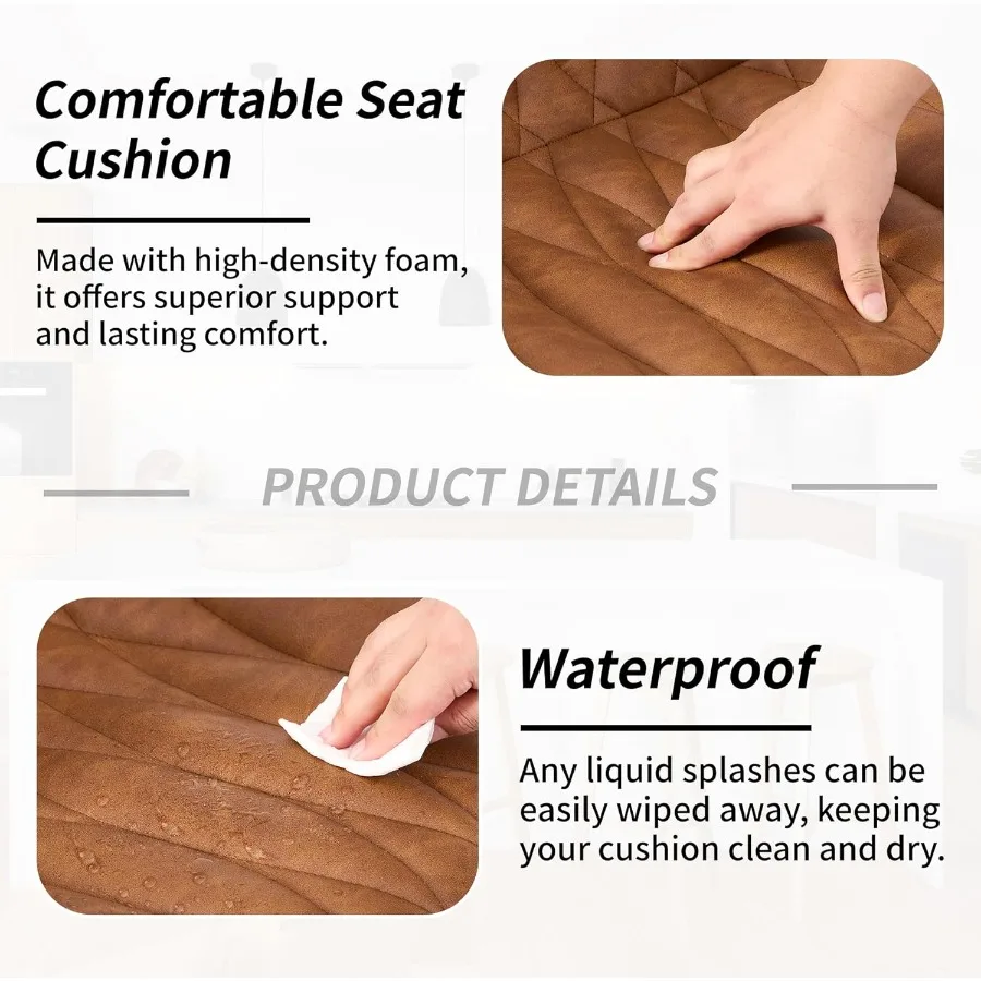 Set Kursi Bar Putar 3 Buah Warna Cokelat, Kursi Bar Tinggi Model Counter dengan Sandaran, Kursi Bar yang Dapat Disesuaikan 2533, Kursi Bar Modern Berbahan Kulit Imitasi