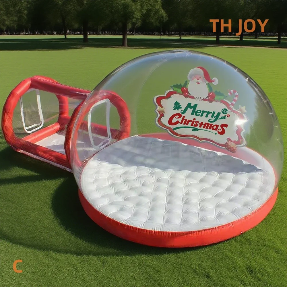 Snelle luchtverzending, grote kerst opblaasbare sneeuwbol commerciële springkussen bubble tent met tunnel