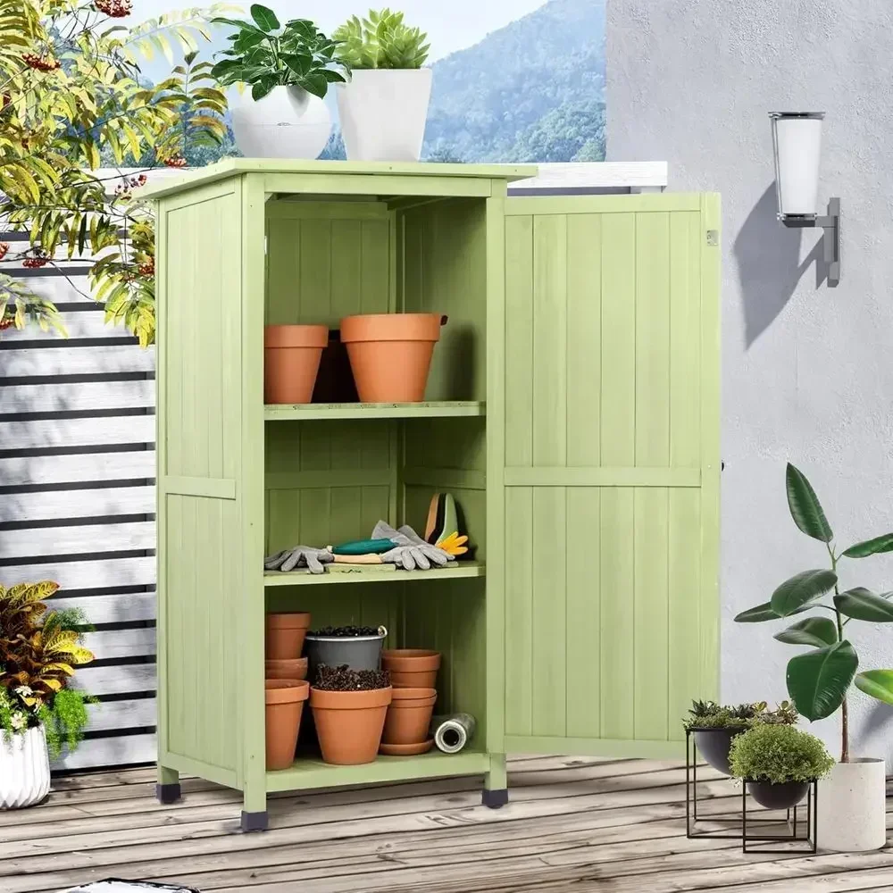 Outdoor Storage Cabinet with Waterproof Metal Roof for Garden Tools, Ideal for Yard, Patio, Deck, and Porch (Green, 20 x 24 x 48