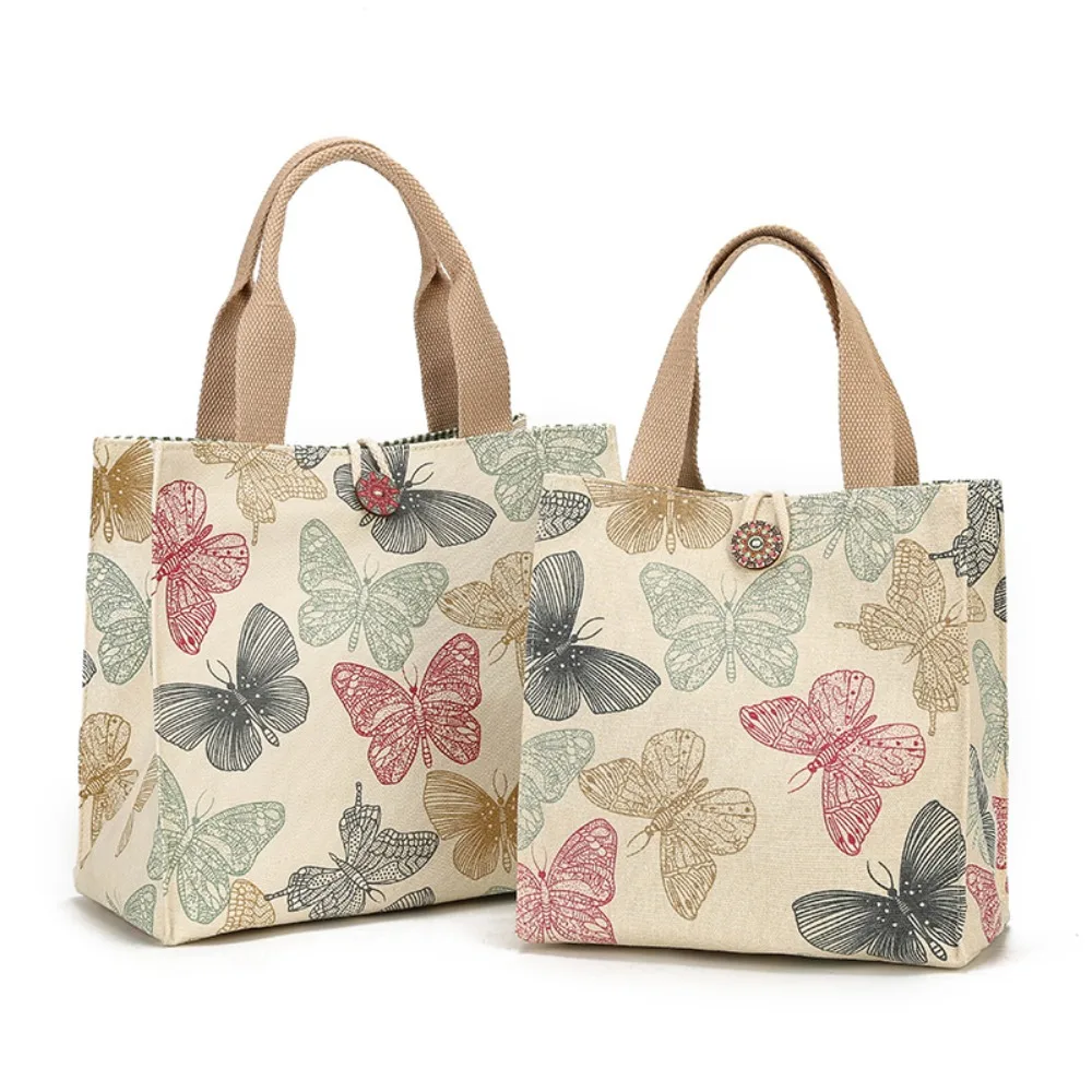 

Вместительная сумка для ланча, эстетические холщовые сумки с принтом бабочек, холщовые пакеты, пищевой контейнер