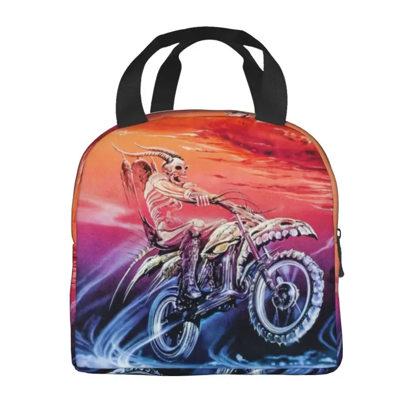 Vintage Skull MTB Bicycle Rider Insulated Lunch Tote Bag for Mountain Bike Portable Cooler Thermal Bento Box Work School Travel