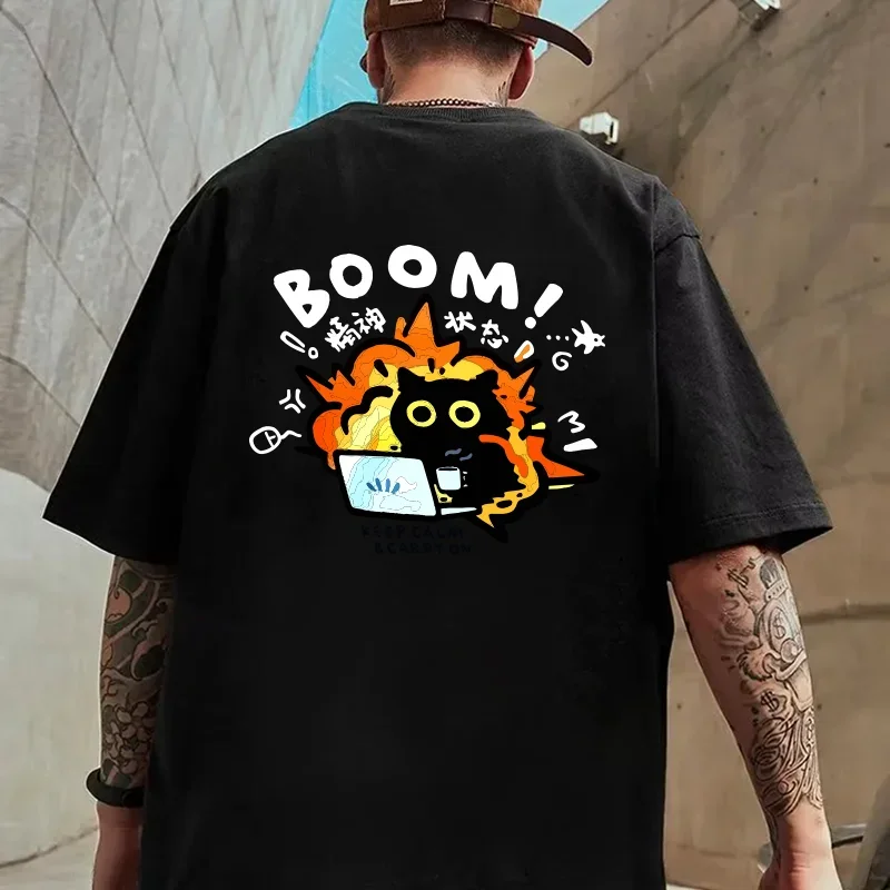 

Good Mental State Pure Cotton Short Sleeved T-shirt for Men Women Summer New Tee Clothes Loose Casual Cartoon Oversized Top 2024