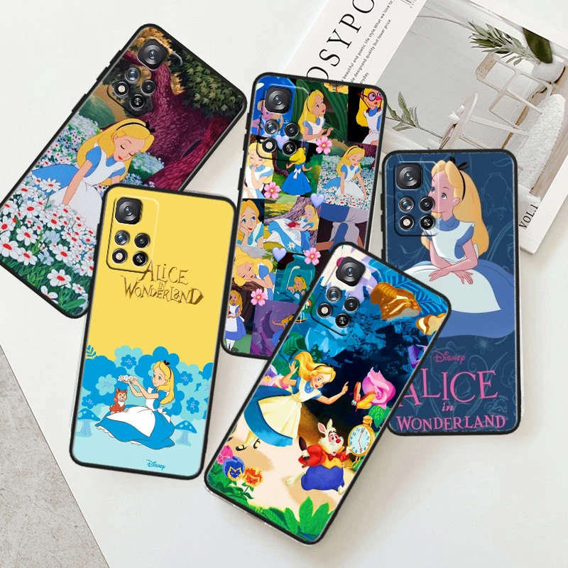 Alice in Wonderland Black Phone Case For Xiaomi Redmi Note 13 12 11 10 9 Pro Plus S T Max E 4G 5G Funda Shell Soft Cover Capa