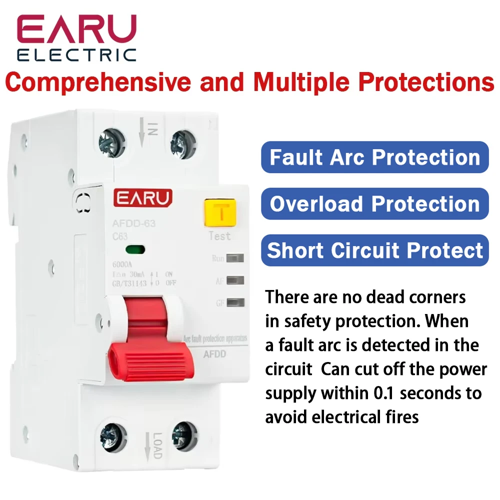 AC220V AFDD Arc Fault Protector Device RCBO RCCB MCB Circuit Breaker Interrupted Overload Earth Leakage Short Circuit Protection