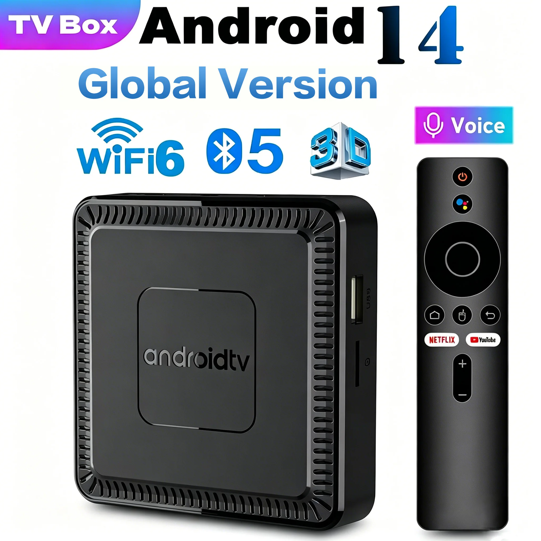 Nuevo TV Box Inteligente Q7 2025, Android 14, Allwinner H313, 2GB+16GB ROM, WiFi 6 de Doble Banda, Bluetooth 5.2, Control Remoto por Voz de Google, Reproductor Multimedia
