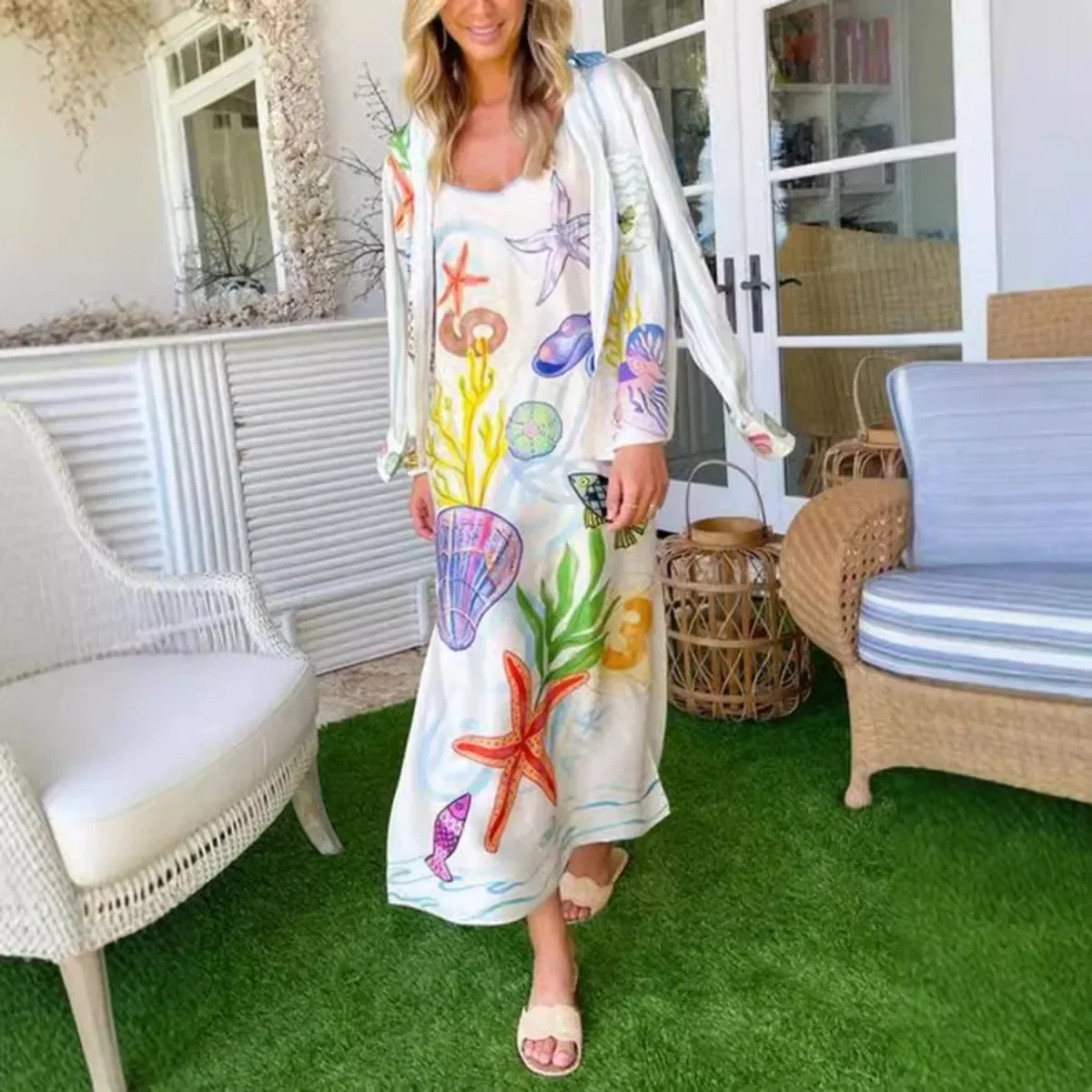 Robe de vacances en satin à fleurs pour femmes, robes mi-longues élégantes et belles, robes de mode, vêtements pour femmes, nouveau