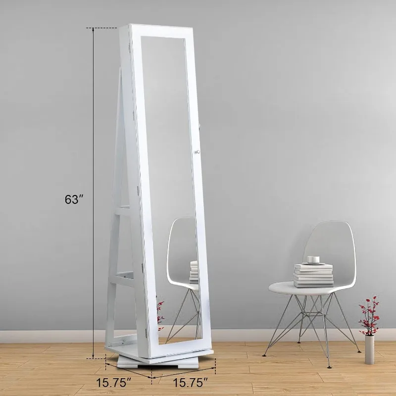 Jóias Armário com 360 Rotation Base, Espelho Autoportante, Cosmetic Storage, 57x0 Polegada