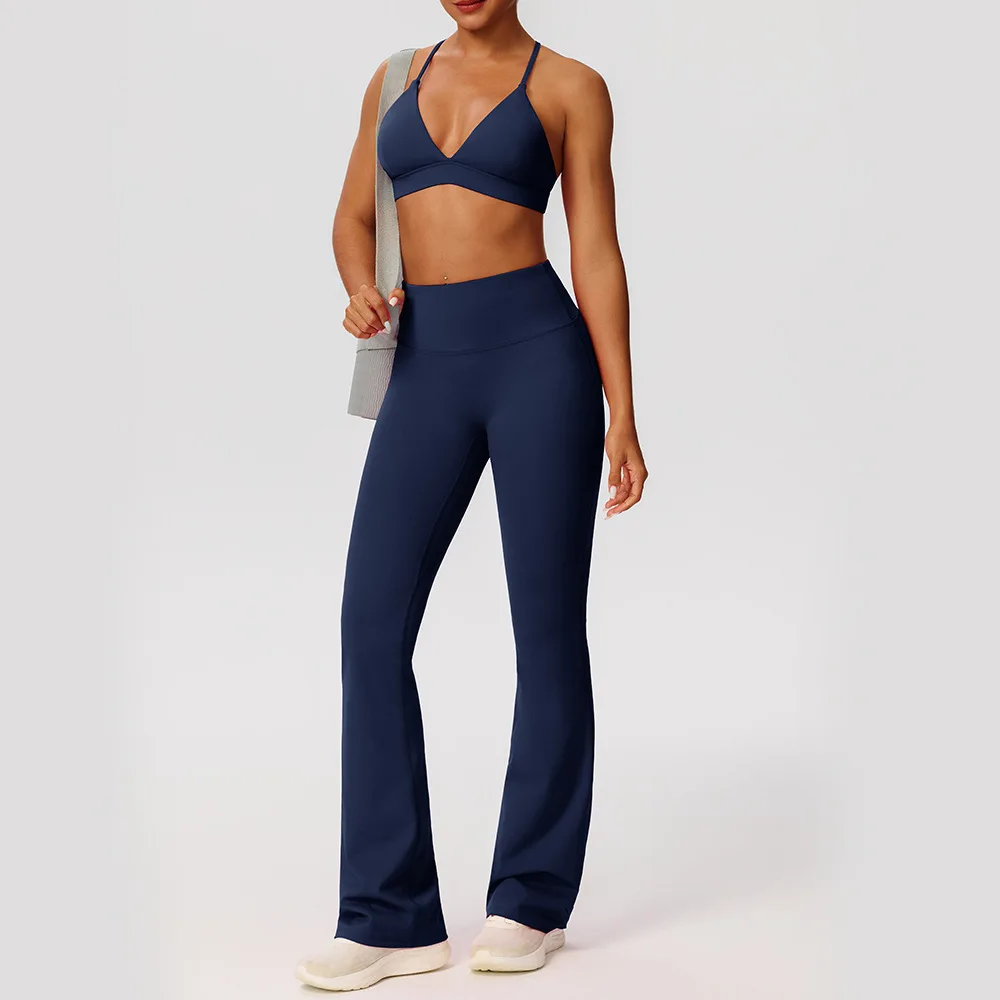 Women's yoga outfit - tight and sheer sports bra for exercising, high-waisted running pants and a backless fitness set Yoga sets