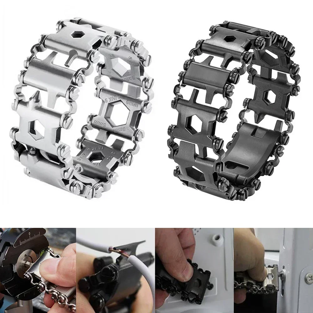 

Tool Bracelet 29 in 1 Multitools Stainless Steel Men Outdoor Equipment Tools Kit Survival Bracelet Strap Accessories Wearable