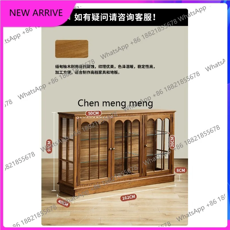 

M85 Medieval side cabinet all solid wood glass wine cabinet teak tea set storage display cabinet