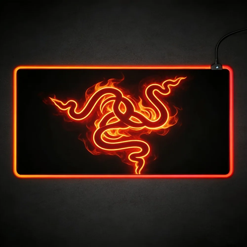 

Игровой коврик для мыши Razer Fire Logo RGB, большой настольный коврик, 360 ° Коврик для мыши с RGB-подсветкой, 12 режимов, водонепроницаемый, нескользящий, светодиодный