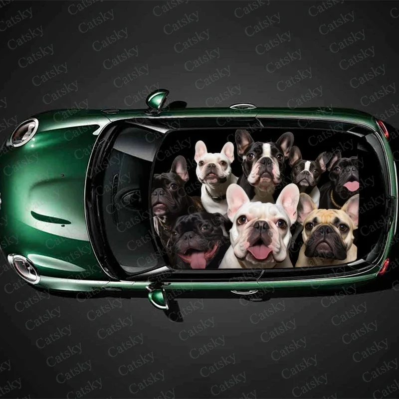 French Bulldogs Family Car Roof Sticker Wrap Racing SUV Accessories Packaging Painted PVC Custom Car Graphic Decal