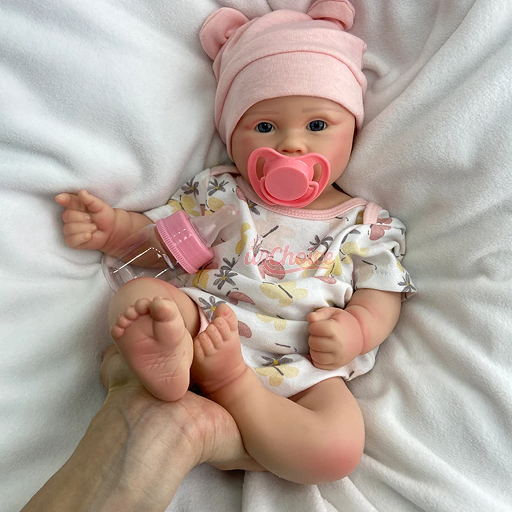 18" Chubby Full Solid Soft Silicone Reborn Baby Girl Open Mouth Newborn Lifelike Details Doll Exquisite Texture For Kids Toy