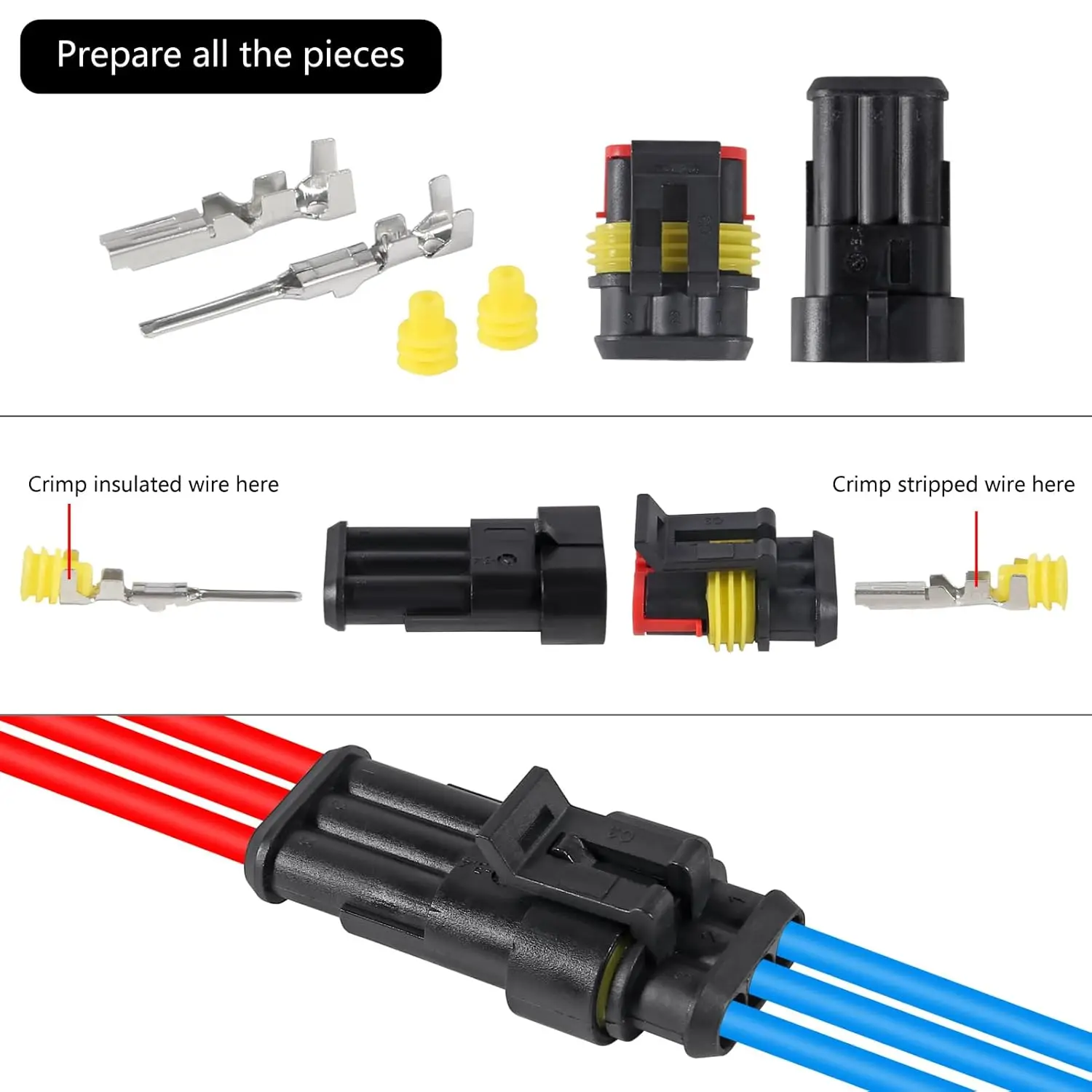 352 Pz Terminali per connettori elettrici impermeabili Connettori per cavi elettrici automobilistici Connettore 1/2/3/4 pin Maschio e femmina
