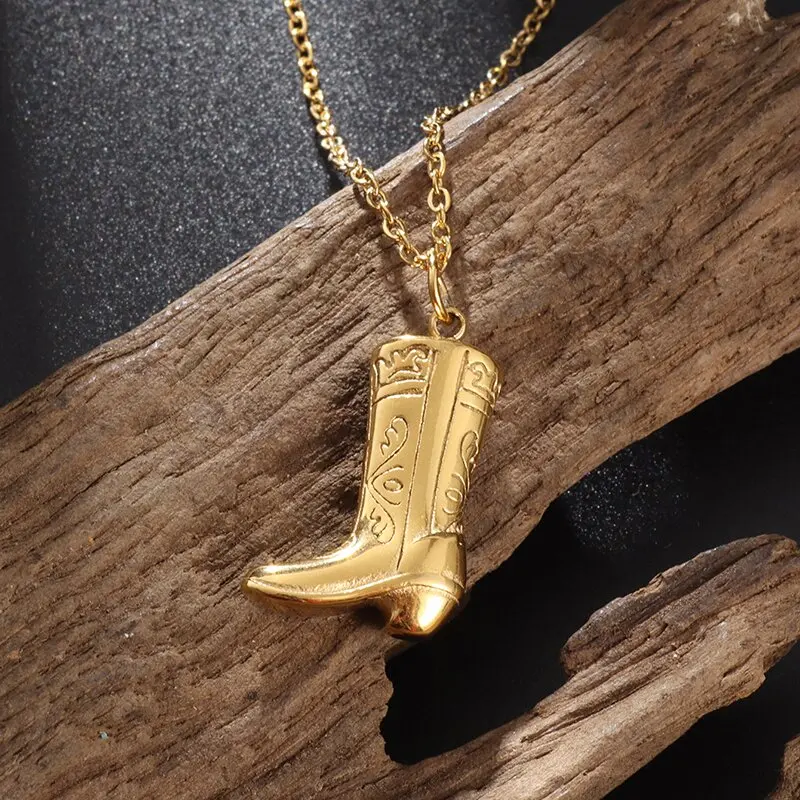 Personality Creative Golden Cowboy Boots Pendant Necklace Ladies Exquisite Funny Pendant Jewelry Simple Casual Jewelry