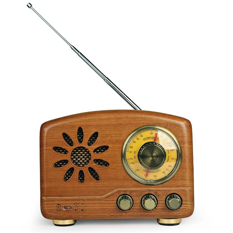 Retro Bluetooth Speaker Wireless Great Sound Quality Wooden Portable AM FM Radio for Bedroom Dining Room Wood Table Radio
