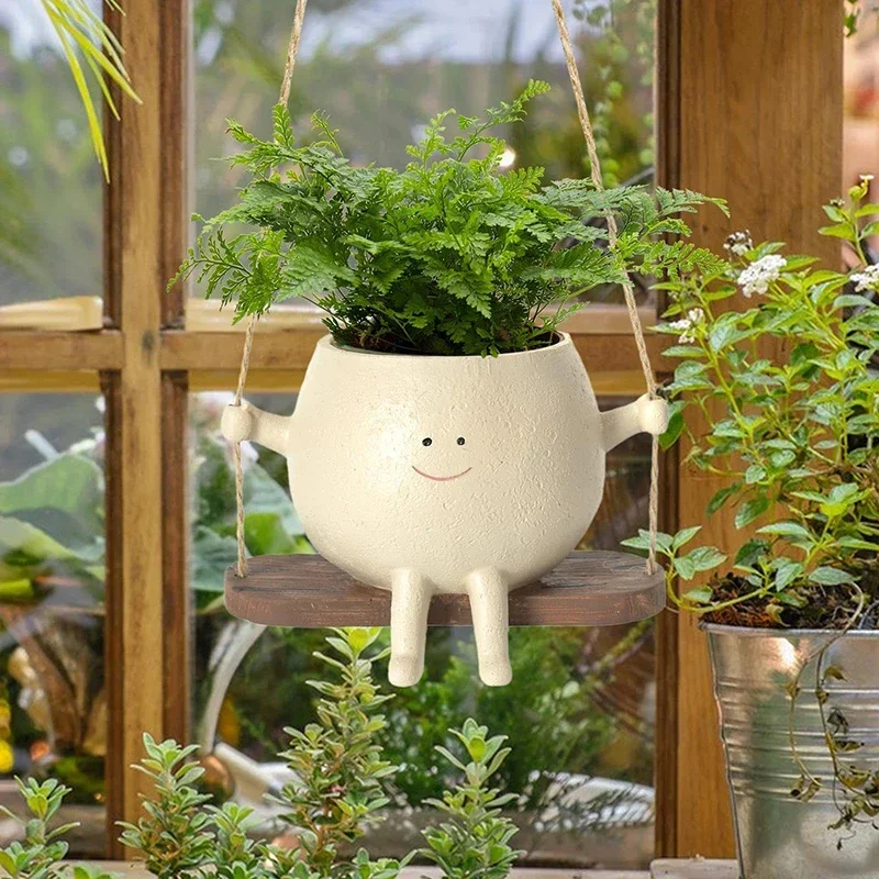 

Wall Hanging Swing Face Planter Pot Resin Flower Container Plant Growing Bowls Garden Decoration Nursery Supplies Accessory