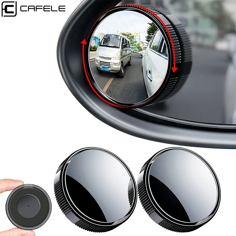 2pcs Car Rearview Mirror Auxiliary Blind Spot Mirror 360 Degree Wide-angle Auto Round Frame Mirrors With Suction Cup