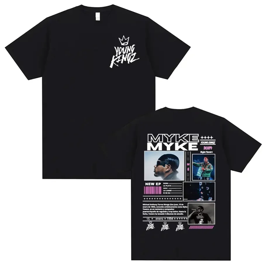 Rapper Myke Towers Young Kingz Album Graphics T Shirts Men Women Fashion Vintage Hip Hop T-shirt Casual T Shirt