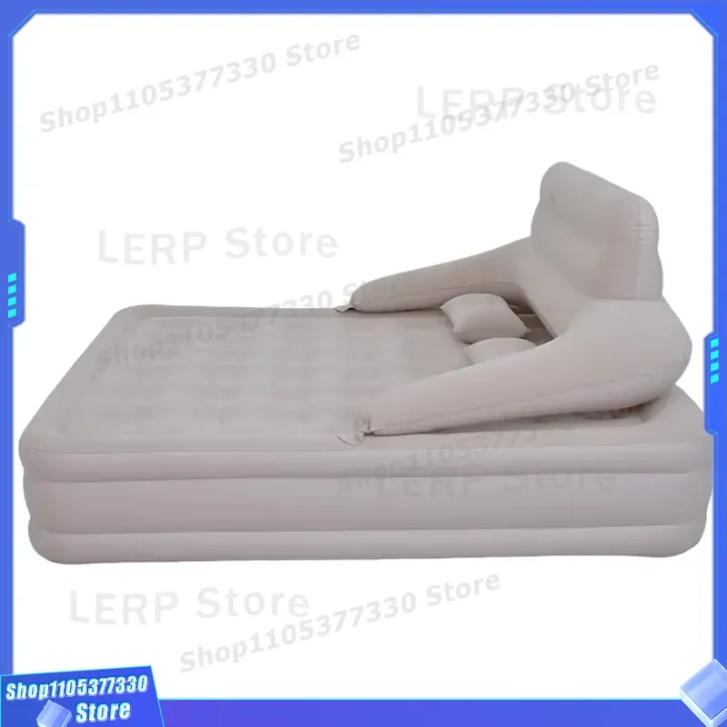 Portable Inflatable Air Bed with Built in Electric Pump Suede Flocked Surface Backrest Pillow for Outdoor Camping Travel Home