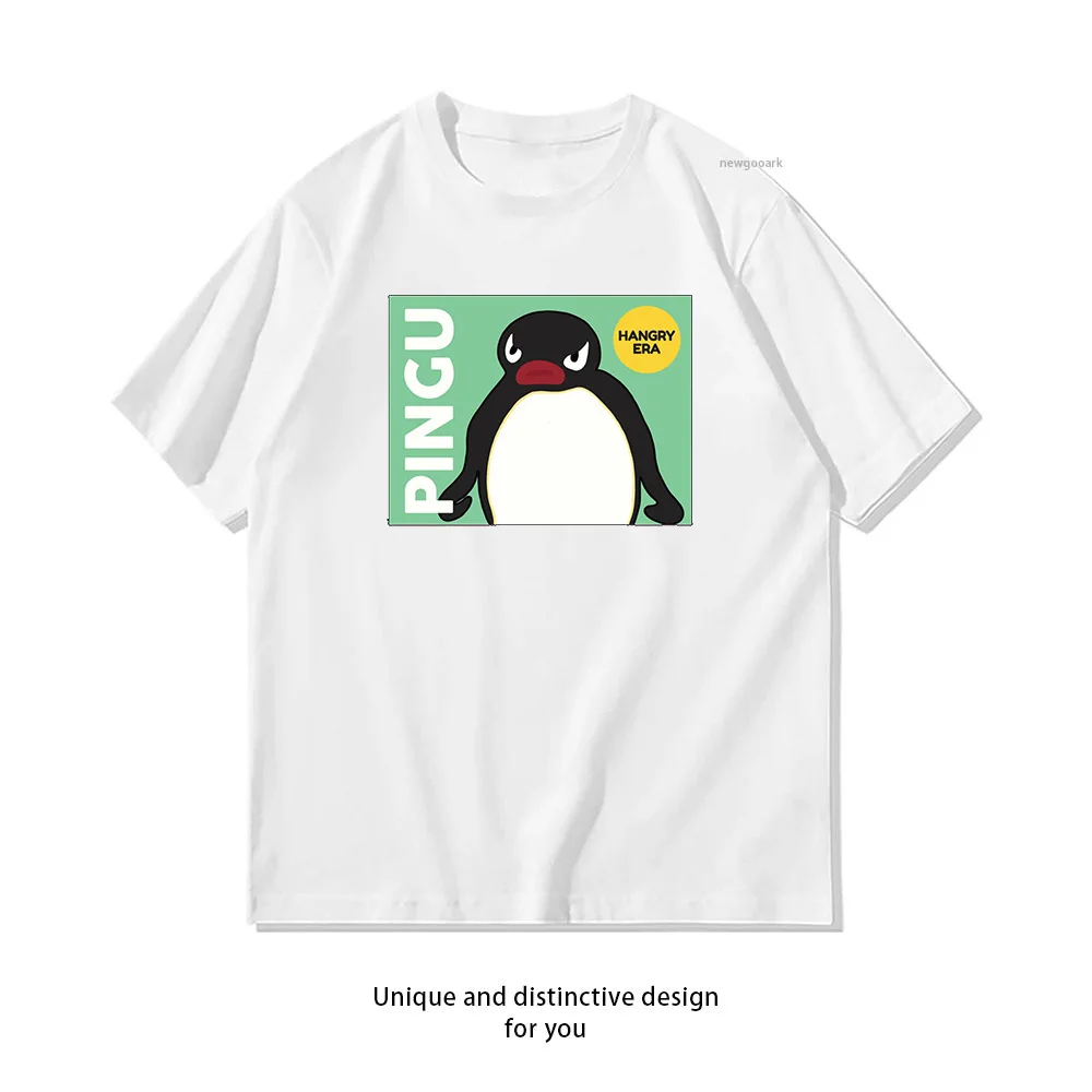 pingu hangry era Shirt Summer Woman Man Casual Breathable Printed T-shirt fashion O-neck S-3XL Tops couple Gift Short-sleev