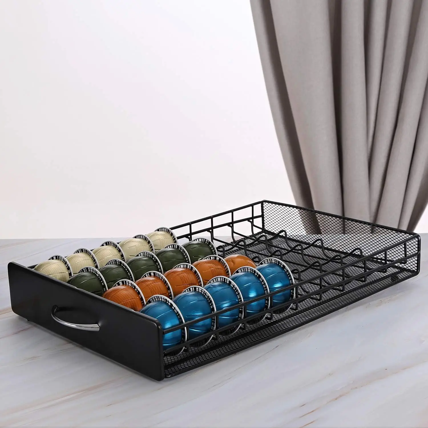 Vertuoline Capsule Storage Drawer Vertuo Coffee Holder Metal Multiple Flavors Pods Organizer 40 Pcs Capacity