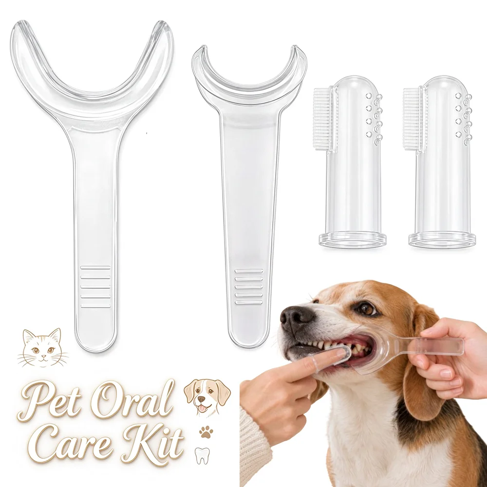 1 Set of Pet Oral Cleaning Supplies (1Pc Pet Handheld Mouth Opener + 2Pcs Finger Toothbrushes) Cat and Dog Oral Care Tools Pet Teeth Cleaning and Grooming Supplies