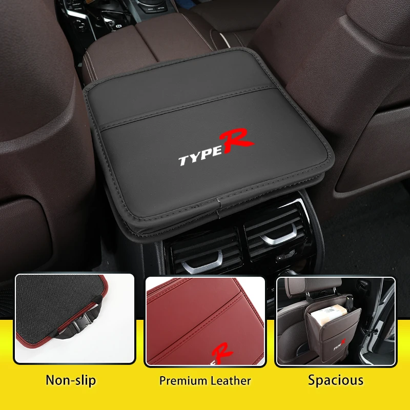 Leather Car Seat Back Storage Bag Hanging Pocket Accessories For Honda Type R Mugen Power Civic 4d 10th Gen 8th CRV City Accord view 4