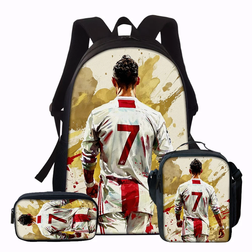 3pcs Football Flame Print Backpack Lightweight Daily Large Capacity School Bag Travel Bag with Shoulder Bag Pencil Bag Gift