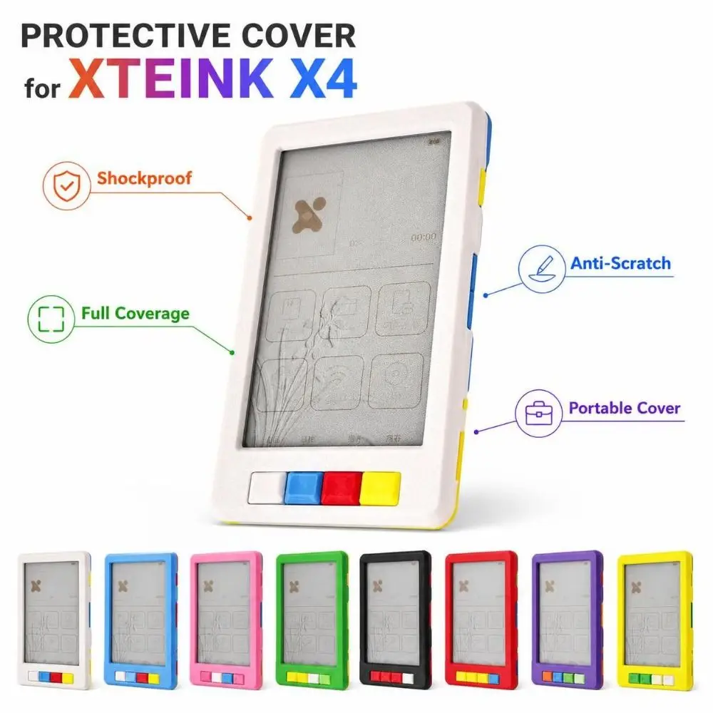 Shockproof E-Reader Case Anti-Scratch Plastic Full Coverage Case Full Coverage Shock Absorbing Protective Cover for XTEINK X4