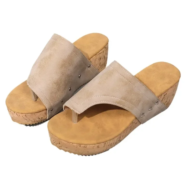 Chinelo de salto alto de plataforma sólida feminino, conciso, casual, marca de praia, verão, 2022