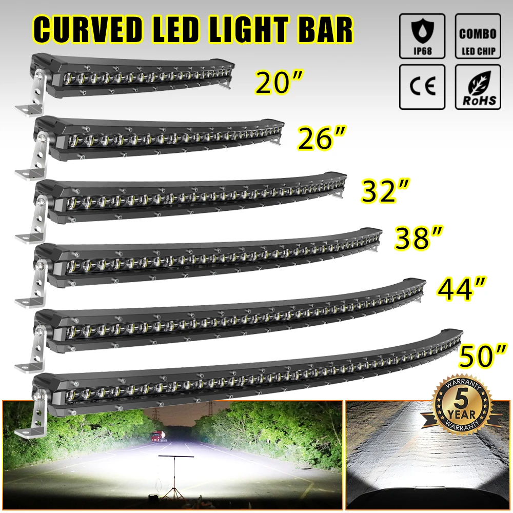 

UNISHINE LED Light Bar 50inch Signal Row Curved 6500k Spot Flood Combo Beam LED Work Light For Offroad Auto 4X4 Trailer Car ATV