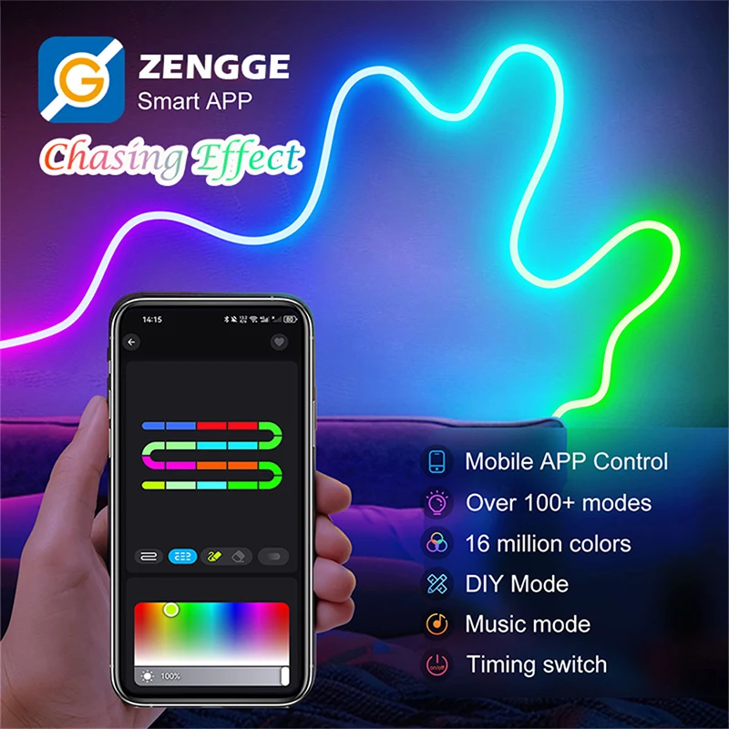 Smart RGBIC Flexible Neon LED Rope Lights Dreamcolor Gaming Lights for Bedroom Ambience Decor