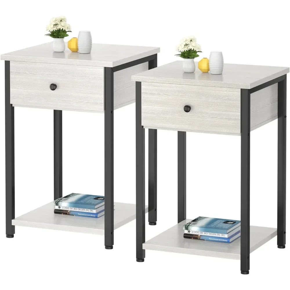 

Nightstand Set of 2 Modern End Table Side Table with Drawer and Storage Shelf Wood Bedside Table for Bedroom, Living Room, Hall