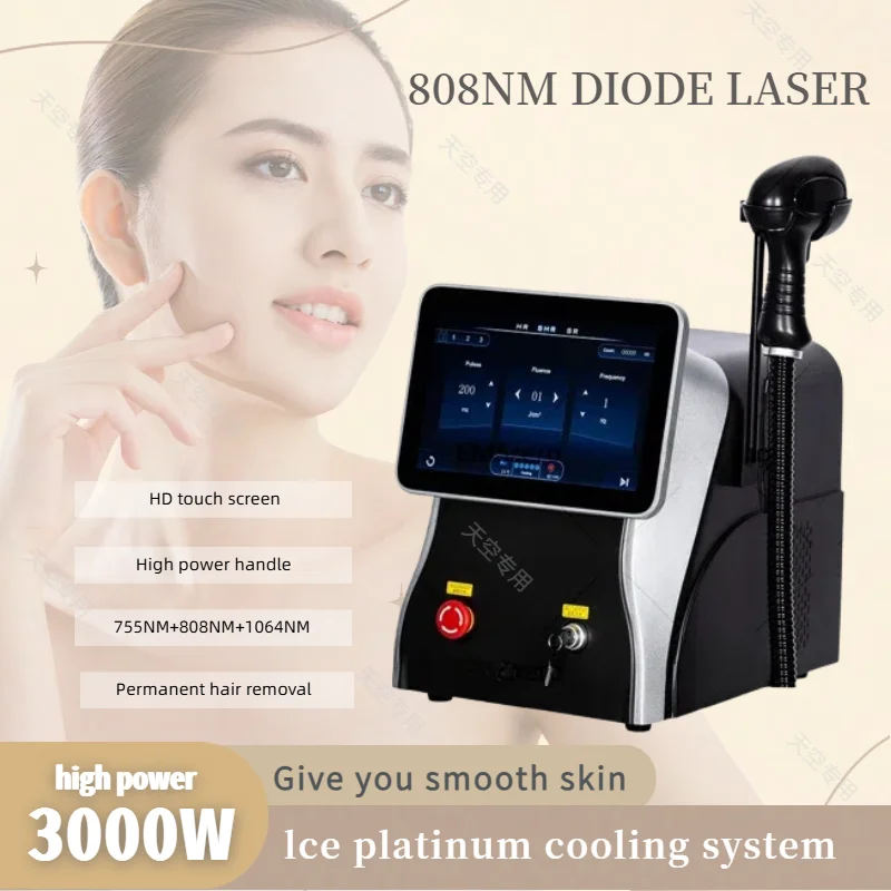 Diode Laser Hair Removal 3000W High Power New LCD Touch Screen 808NM Painless Hair Removal Permanent Hair Removal Machine