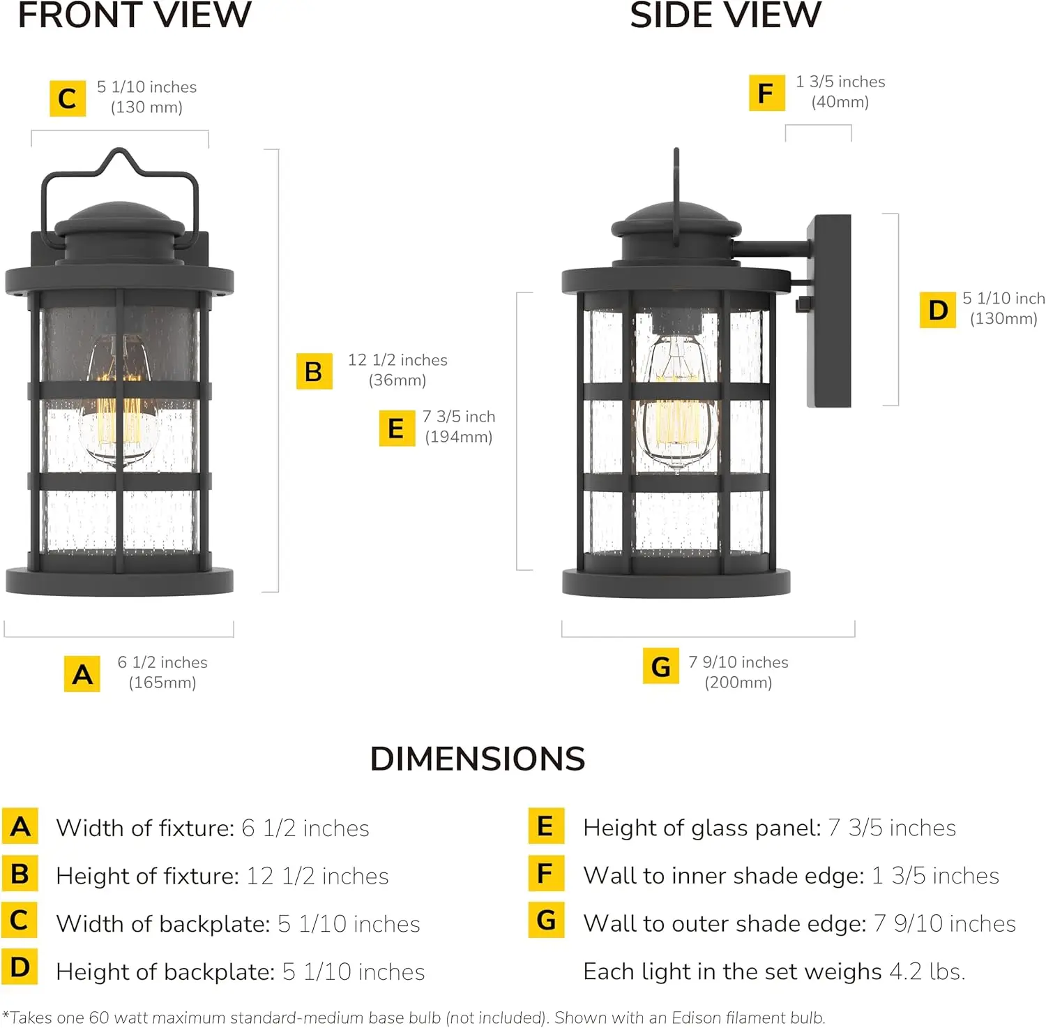 12 1/2‘’ High Black Finish And Seeded Glass Outdoor Craftsman Lantern (Set Of 2), Bulb Not Included, In-0604-1-Bk