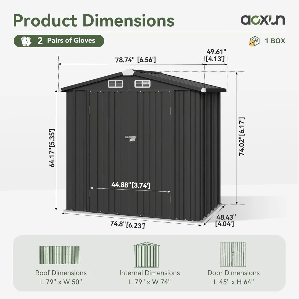 Capannone portaoggetti da esterno Capannone da giardino in metallo da 6x3,9 piedi con ante bloccabili, ideale per attrezzi, biciclette, cortile, soluzioni di stoccaggio nel patio