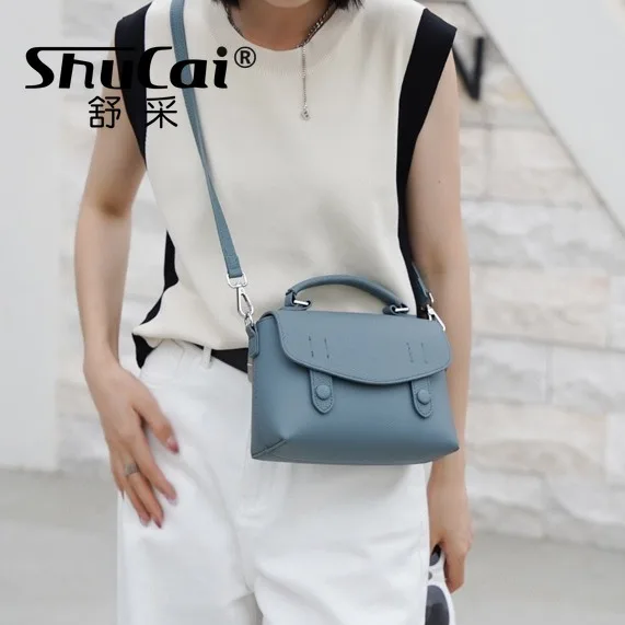 Genuine Leather Messenger Bag Cowhide Small Square Bag Female Crossbody Handbag Tote Single Shoulder Commuter Fashion Women Bags