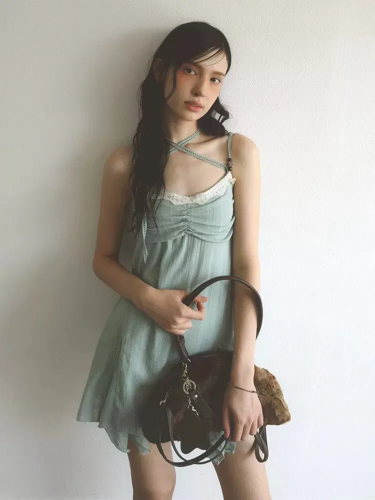 GC 2026 Lace Splice Strap Women's Dress Sweet Style City Commuting Universal Fit Polyester Fiber Spring New Arrival