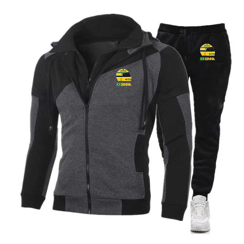 Ayrton Senna 2024 Men's Print New Spring And Autumn Comfortable Casual Color Matching Zipper Fashion Hoodie Tops+Pant Suits