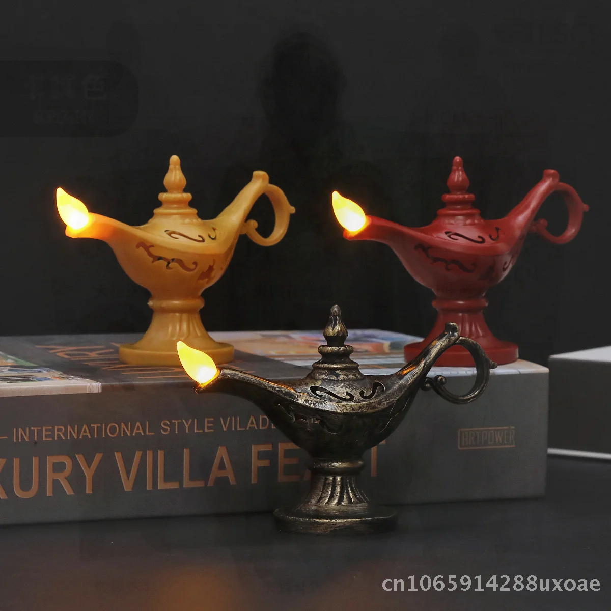 

Retro Aladdin's Magic Lamp LED Electronic Wishing Lamp Yellow Red Craft Palace Dinner Decoration Ornament Candle Set - Mixed