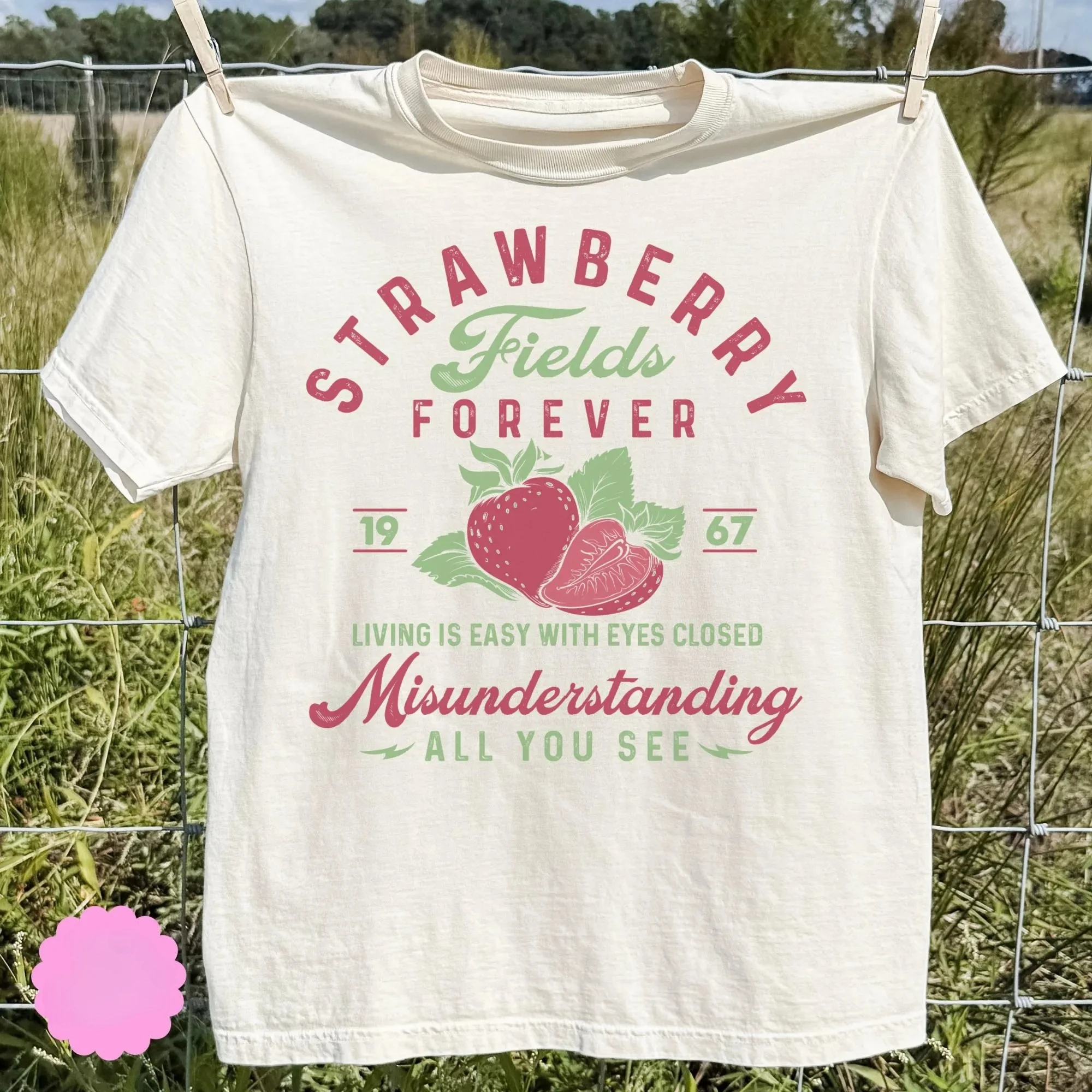 

Plus Size Summer Women's Retro Strawberry Fields Forever T-Shirt Cotton Breathable Stylish Versatile Street Style Oversized
