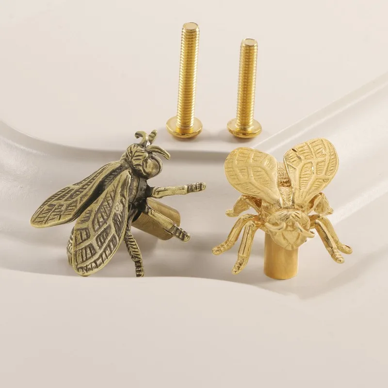 Creative Retro Bee Brass Handle Vintage Single Hole Shoe Cabinet Door Knobs Gold Furniture Hardware Wardrobe Drawer Pull Dresser